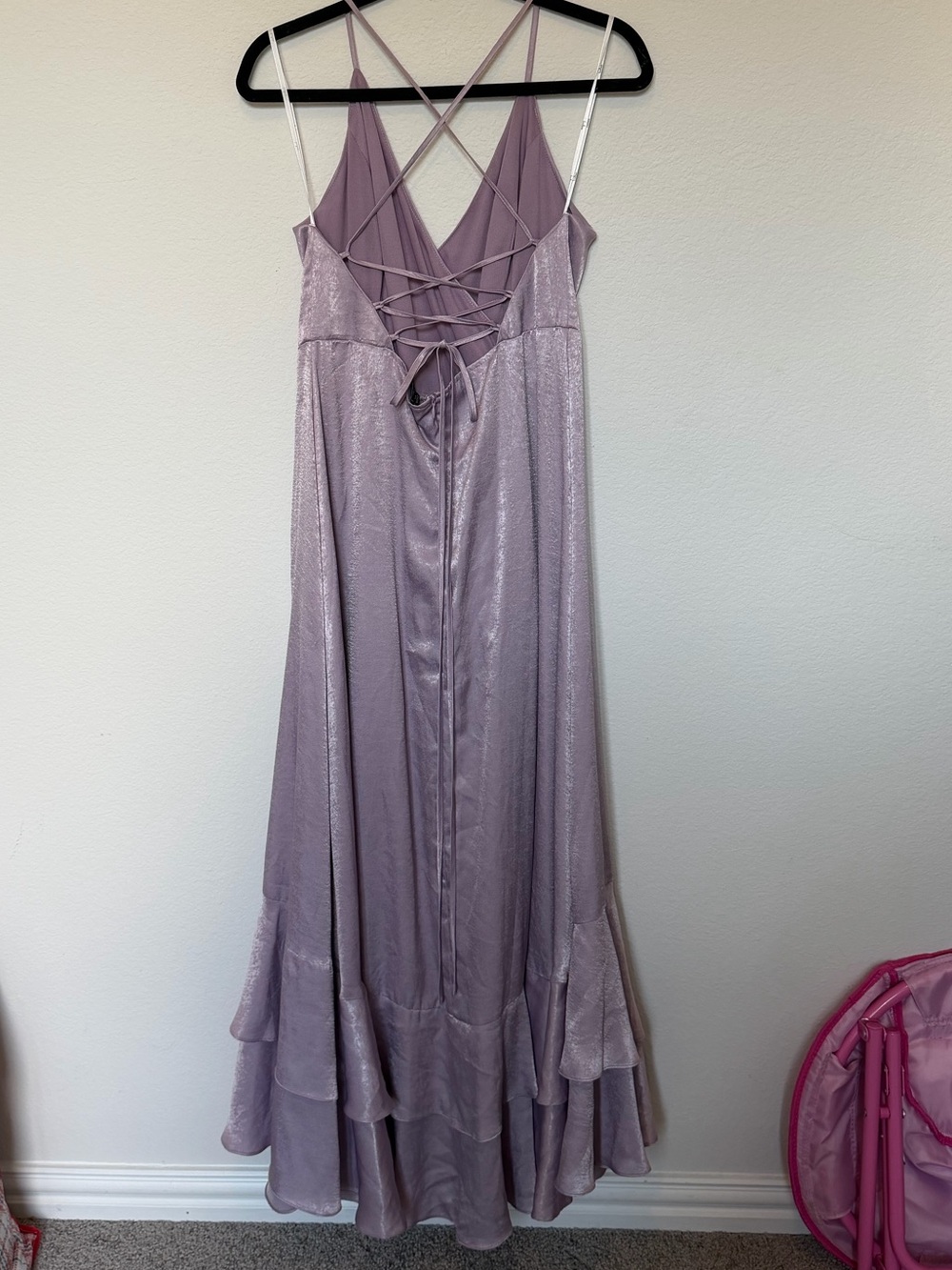 Lulu's Lavender Satin High-Low Ruffle Maxi Dress - Picture 5 of 5